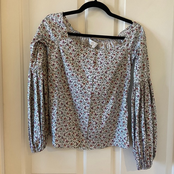 Caroline Constas Tops - CAROLINE CONSTAS FLORAL COTTON OFF SHOULDER BALLOON SLEEVE TOP BLOUSE MEDIUM